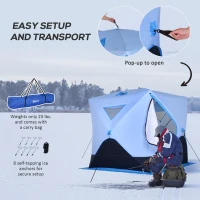 Outsunny 4 Person Ice Fishing Shelter, Pop-up Ice Fishing Tent, Ice Shanty, Portable and Insulated, with 2 Doors and Carrying Bag, Light Blue(m-4)