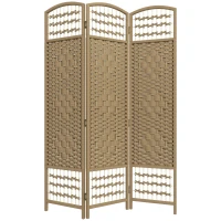 HOMCOM 3 Panel Folding Room Divider Portable Privacy Screen Wave Fiber Room Partition for Home Office Natural(m-11)
