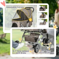 PawHut 4 Wheels Pet Stroller w/ Reversible Handle, Foldable Dog Cat Travel Carriage w/ EVA Wheels Basket Storage Bag 3-stage Canopy Brown(m-7)