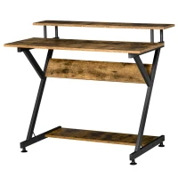 HOMCOM 39" Compact Computer Desk, Industrial Z-Shaped Writing Desk with Monitor Shelf and Storage, Workstation for Home Office(m-11)