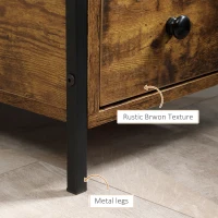 HOMCOM Side Table with 2 Drawers and Storage Shelf, Narrow End Table Nightstand with Metal Frame for Small Spaces, Rustic Brown(m-6)