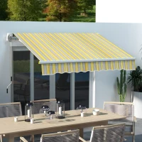 Outsunny 8' x 6.5' Manual Retractable Awning with LED Lights, Aluminum Sun Canopies for Patio Door Window, Yellow and Grey(m-8)