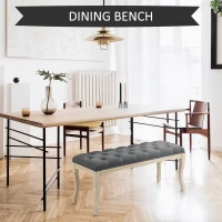 HOMCOM 43" Upholstered Entryway Bench, Linen Fabric Ottoman Stool with Button Tufted Seat, and Rubber Wood Legs for Living Room, Bedroom, or Hallway, Dark Grey(m-6)