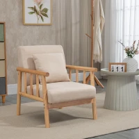 HOMCOM 24.5" Single Couch for Small Spaces, Modern Sofa for Bedroom, Living Room Furniture, Upholstered Small Couch with Throw Pillow and Wood Legs, Set of 2, Beige(m-10)