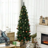 HOMCOM 6' Artificial Pencil Christmas Trees, with Auto Open, Steel Base, Pine Needles, for Home Xmas Decoration(m-2)