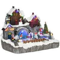 HOMCOM Christmas Village, Skating Pond Animated Winter Wonderland Set with Multicolored LED Light, Plug-In Christmas Decoration(m-11)