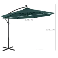 Outsunny 10ft Outdoor Cantilever Umbrella Patio Solor Banana Umbrella with Lights Adjustable Angle for Patio Backyard Dark Green(m-3)