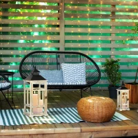 HOMCOM 2 Pack 30"/21" Large Fine Woodworking Decorative Lantern, Metal Hanging Wooden Indoor Covered Outdoor Lantern for Home Décor (No Glass), Black and Natural Wood Faded Colour(m-10)