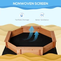 Outsunny Octagon Kids Wooden Sandbox, Outdoor Children Playset for Backyard, with polyester Cover, Seat Board, for 3-8 years old, Red, 55" x 55" x 8.5"(m-5)