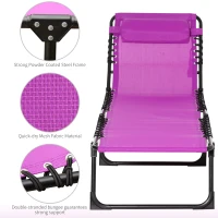 Outsunny Folding Chaise Lounge Pool Chair with 4-Position Reclining Back, Pillow, Breathable Mesh & Bungee Seat, Purple(m-5)