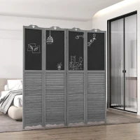HOMCOM Wooden Room Divider with Blackboard, 4 Panel Folding Privacy Screen for Home Office, 5.5', Gray(m-7)