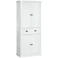 HOMCOM 72" Kitchen Cabinet, Kitchen Pantry Cabinet with 4 Doors, 2 Adjustable Shelves and Drawer, Distressed White(m-1)