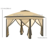Outsunny 11' x 11' Pop Up Canopy, Double Roof Foldable Canopy Tent with Zipper Mesh Sidewalls, Height Adjustable and Carrying Bag, Event Tent for Patio Garden Backyard, Beige(m-3)