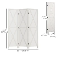 HOMCOM 3-panel Wall Partition Farmhouse Room Separator with Foldable Design Wooden Frame 5.6FT, White(m-3)