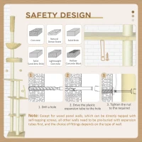 PawHut Floor to Ceiling Cat Tree, Cat Climbing Tower with Platforms, Bed, Hammock, Scratching Posts, Toy Balls, Beige(m-7)