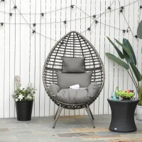 Outsunny Outdoor/Indoor Rattan Chair with Soft Cushion, Wicker Egg Lounge Chair for Backyard Garden Balcony Lawn, Light Grey(m-8)