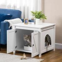 PawHut Cat Litter Box Enclosure with Openable Top, Cat Washroom Storage Side Table with Double Doors, Zinc Alloy Handles, for Indoor Use, White(m-1)