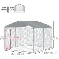 PawHut Dog Kennel Outdoor Run Fence with Roof, Steel Lock, Mesh Sidewalls for Backyard & Patio, 9.8' x 9.8' x 7.7'(m-3)