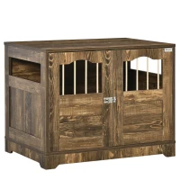 PawHut Wooden Dog Crate, End Table Furniture with Lockable Door, Small & Medium Size Pet Crate Indoor Puppy Cage, Brown(m-1)