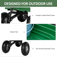 Outsunny Steel Garden Cart with Handle and 10" Pneumatic Tires, Utility Wagon Cart for Garden, Patio, Lawn, 551 lbs Capacity(m-6)