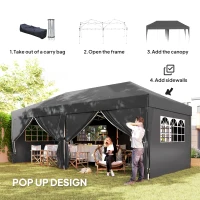 Outsunny 10' x 20' Pop Up Canopy Tent Outdoor Portable Easy Up Party Tent Garden Shade Shelter with Walls Carrying Bag, Black(m-4)