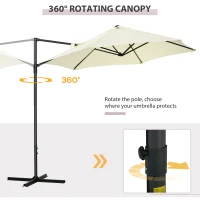 Outsunny 8.5FT Offset Patio Umbrella with 360° Rotation, Outdoor Cantilever Roma Parasol Hanging Sun Shade Canopy Shelter with Cross Base, Beige(m-5)