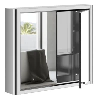 kleankin 28" x 24" Wall Mounted Bathroom Mirror Cabinet with Door Shelves Medicine Cabinet Stainless Steel, Silver(m-1)