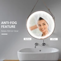 kleankin 24'' Round Led Bathroom Mirror, Dimmable Anti Fog Wall-Mounted Mirror with 3 Temperature Colors, Plug-in, Rose Gold(m-7)