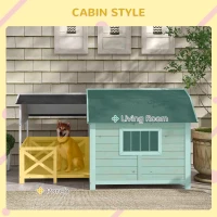 PawHut Wooden Dog House Outdoor with Porch, Raised Pet Kennel for Medium Large Dogs, with Asphalt Roof, Front Door, Side Windows, Gray(m-5)