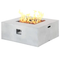 Outsunny 36" Firepit Table for Outside, 50,000 BTU Large Rectangular Stone Gas Firepit with Lava Rocks & Rain Cover, Fits 20lb Tank, Gray(m-11)