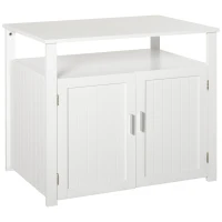 PawHut Wooden Cat Litter Box Enclosure Furniture with Adjustable Partition, Cat Washroom End Table with Open Shelf, White(m-11)