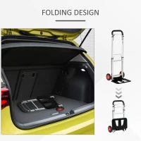 DURHAND Folding Hand Trucks, Aluminum Alloy Dolly Cart with Telescoping Handle and EVA Wheels, 198lbs Capacity for Home Moving and Travel(m-6)