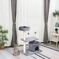 PawHut 81cm/32" Multi-level Cat Tree Scratcher Kitty Activity Center,Condo, Perch, Jumping Platforms,Toys Grey(m-1)