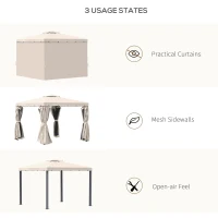 Outsunny 10' x 10' Outdoor Patio Gazebo Double Soft-top Garden Shelter Tent with Beautiful Polyester Curtains, & Mesh Screen Drapes, Cream White(m-6)