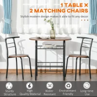 HOMCOM Dining Table Set of 3, 31.5" Kitchen Table and Chairs Set for 2 with Shelf, for Small Space, Dining Room, Living Room(m-4)