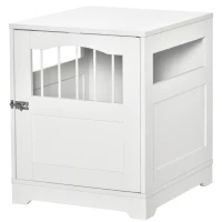 PawHut Furniture Style Dog Crate, Wooden End Table Pet Kennel with Lockable Door for Small Medium Dog Indoor Puppy Cage, White(m-11)