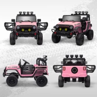 Qaba 12V Battery Powered Ride on Car, Ride on Truck w/ Remote, 4 Suspension Wheels, Music Horn Lights, Pink(m-9)