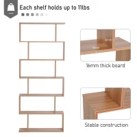 HOMCOM 76" 6-Tier Geometric Wooden Bookcase S Shaped Storage Display Bookshelf Modern shelf Open Concept Living Room Home Office Furniture, Maple(m-6)