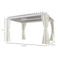 Outsunny 10' x 13' Outdoor Retractable Pergola w/ Sun Shade Aluminum Louvered Top, Pergola w/ Canopy, Curtains, Netting, Cream(m-3)