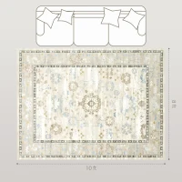 HOMCOM 8x10 Area Rug, Indoor Boho Machine Washable Carpet for Living Room, Bedroom, Dining Room, Kitchen, Blue(m-3)