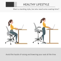 Vinsetto Height-Adjustable Tall Office Chair, Drafting Chair with Flip-Up Armrest, Footrest Ring, Swivel Wheels, Light Grey(m-5)