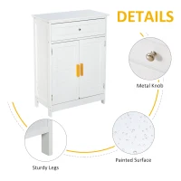Kleankin  Bathroom Storage Cabinet Freestanding with Double Shutter Door and Drawer Toilet Vanity Cabinet  Narrow Organizer  White(m-5)