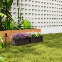 Outsunny 2 Pack 20 Inch Railing Flower Pots, Hanging Flower Pots with Hooks, Drainage Holes for Fence, Rattan Look, Brown(m-8)