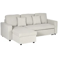HOMCOM L-Shaped Sectional Sofa Bed, Loveseat Reversible Sleeper Sofa with Pull Out Couch Bed and Storage Chaise, Cream White(m-1)