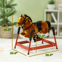 Qaba Spring Rocking Horse, Kids Ride on Horse, Plush Horse Ride-on w/ Sounds & Foot Stirrups for Kids 3-8 Years, Brown(m-3)