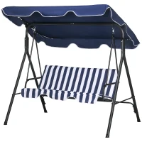 Outsunny 3-Seat Outdoor Patio Swing Chair with Cushion, Steel Frame Stand, Adjustable Tilt Canopy for Patio, Garden, Dark Blue(m-1)