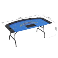 Soozier Poker Table Foldable, 72" Blackjack Table for 7 Players with Chip & Cup Holder, Blue Felt(m-3)