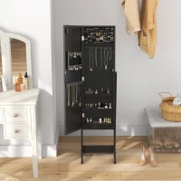 HOMCOM Free Standing Armoire Organizer, Lighted Mirrored Jewelry Cabinet w/ Angle Adjustable & 16 LED Lights Black(m-7)