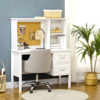 HOMCOM Computer Desk with Drawers & Shelves, Home Office Desk with Storage & Corkboard, Workstation Table with Cable Hole, White(m-10)