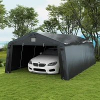 Outsunny Carport 12' x 20' Portable Garage, Heavy Duty Car Port Canopy with Ventilation Windows and Large Roll-up Door, Black(m-2)